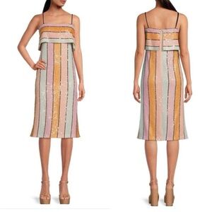 NWT-GIANNI BINI Halston Striped Sequence Midi Dress-Size 4